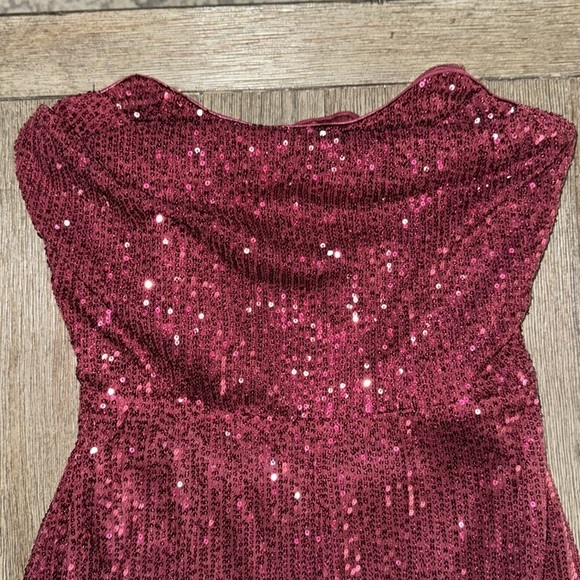 Lulus Glorious Vision Wine Red Sequin Strapless Wide-Leg Jumpsuit - Picture 6 of 12